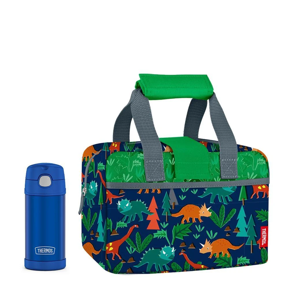 THERMOS Lunch Duffle With 12oz FUNtainer® Solid Bottle Woodland Dino