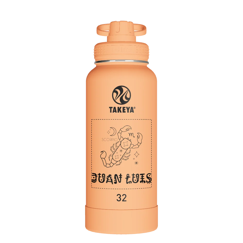 Takeya Actives Water Bottle With Spout Lid - 32oz Tart Orange - Model 51036-TAKEYA-ACTIVES-WATER-BOTTLE-WITH-SPOUT-LID-CUSTOMIZED-465-32OZ-TART-ORANGE