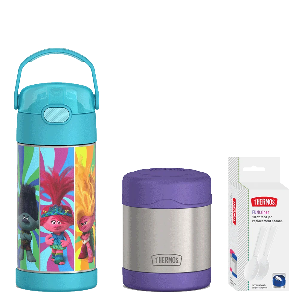 THERMOS 12oz Trolls FUNtainer® Water Bottle & 10oz Food Jar Bundle