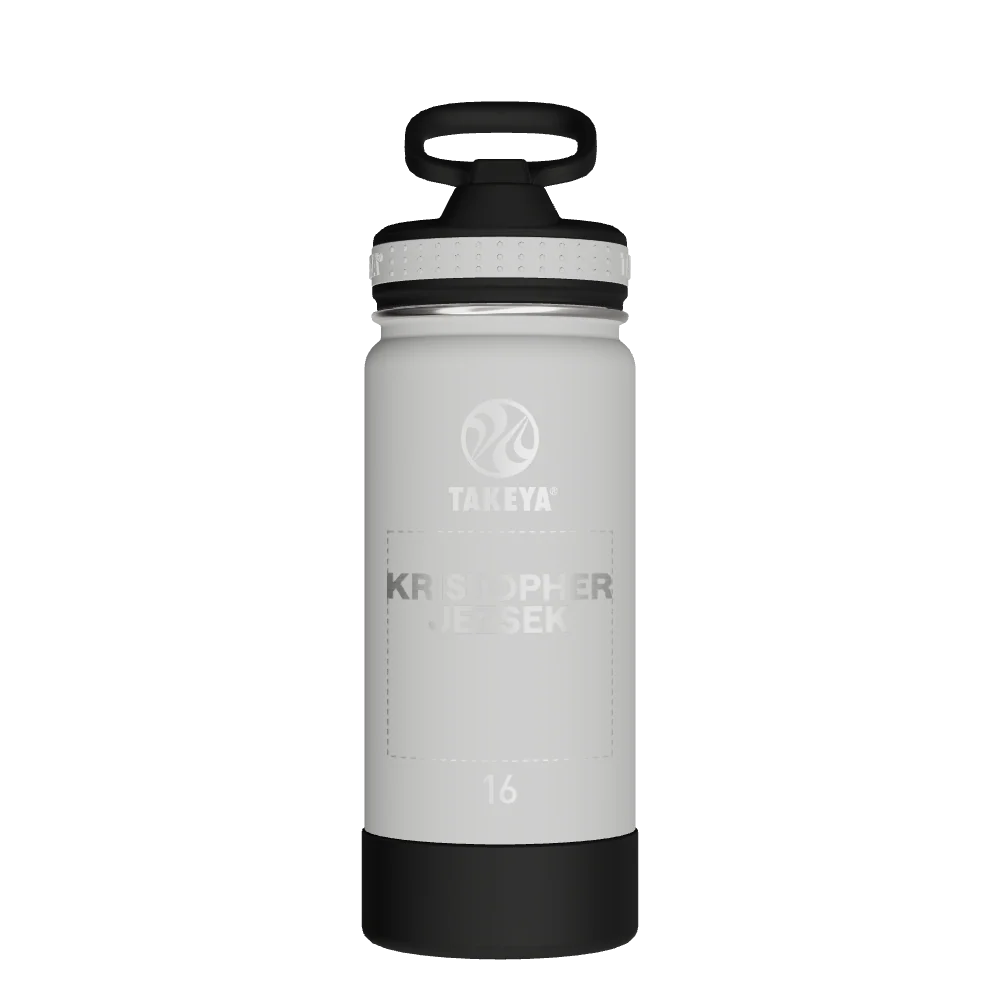 Takeya Actives Kids Water Bottle With Straw Lid - 16oz Onyx/Platinum - Model 52402-TAKEYA-ACTIVES-KIDS-WATER-BOTTLE-WITH-STRAW-LID-CUSTOMIZED-78-16OZ-ONYX-PLATINUM