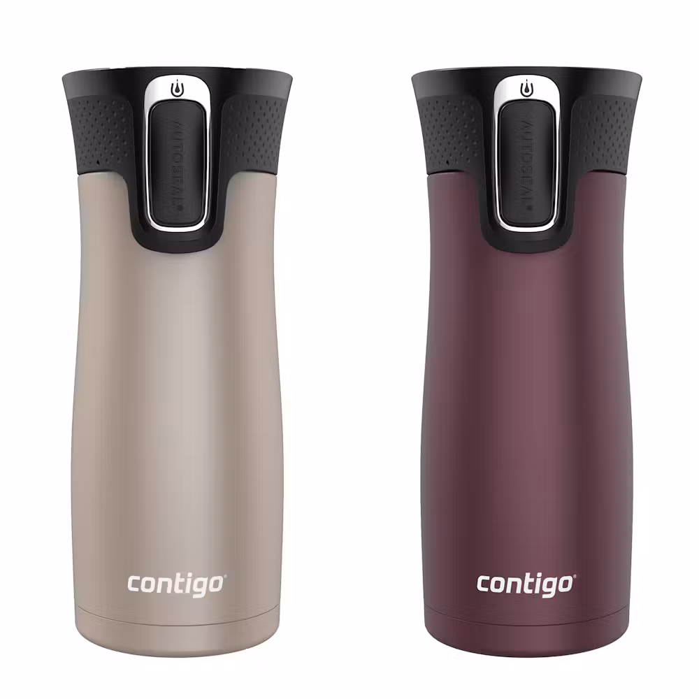 Contigo West Loop 2.0 Leak-Proof Spill-Proof Insulated Stainless Steel Travel Mug, 16oz., 2 Pack