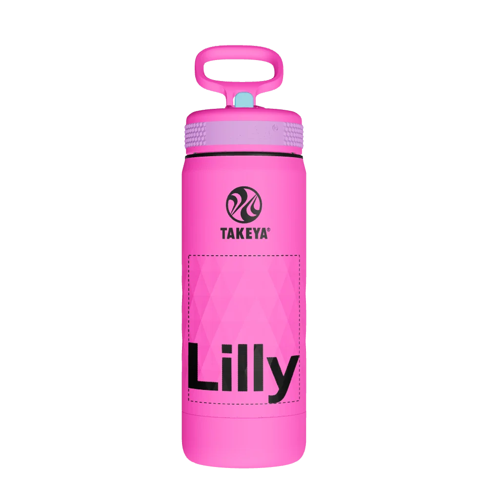 Takeya Kids Sport Water Bottle With Straw Lid - 18oz Fuchsia Flash - Model 51894-TAKEYA-KIDS-SPORT-WATER-BOTTLE-WITH-STRAW-LID-CUSTOMIZED-19-18OZ-FUCHSIA-FLASH