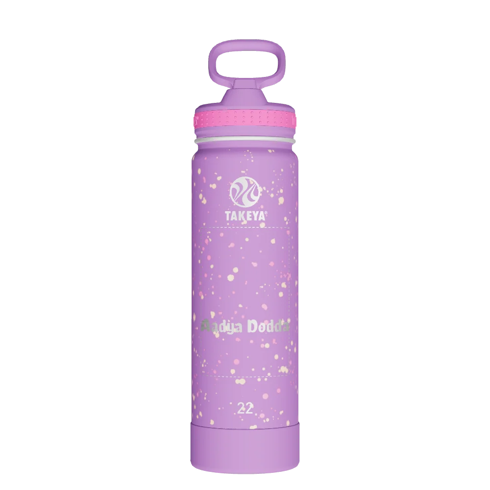 Takeya Actives Water Bottle With Straw Lid - 22oz Confetti Purple Love - Model 50432-TAKEYA-ACTIVES-WATER-BOTTLE-WITH-STRAW-LID-CUSTOMIZED-59-22OZ-CONFETTI-PURPLE-LOVE