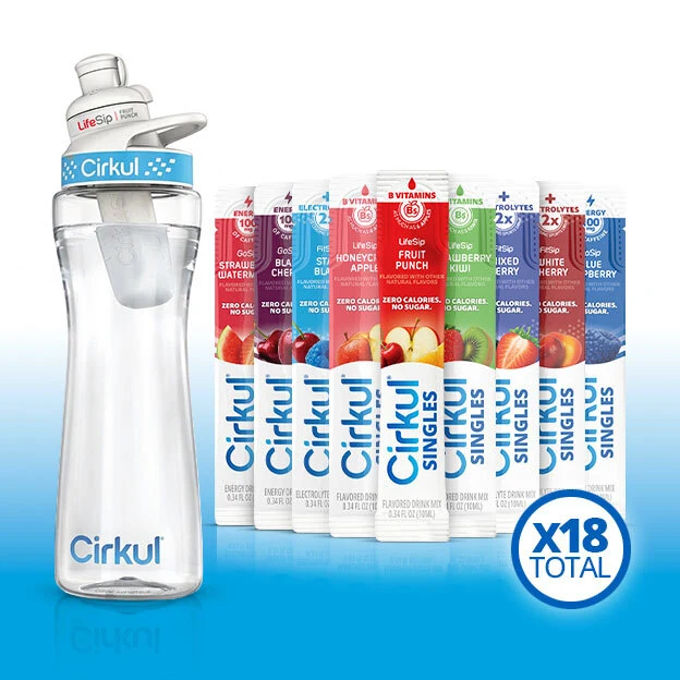 Cirkul 22oz. Plastic Bottle, GoSip® Black Cherry, & 18pk Cirkul® Singles