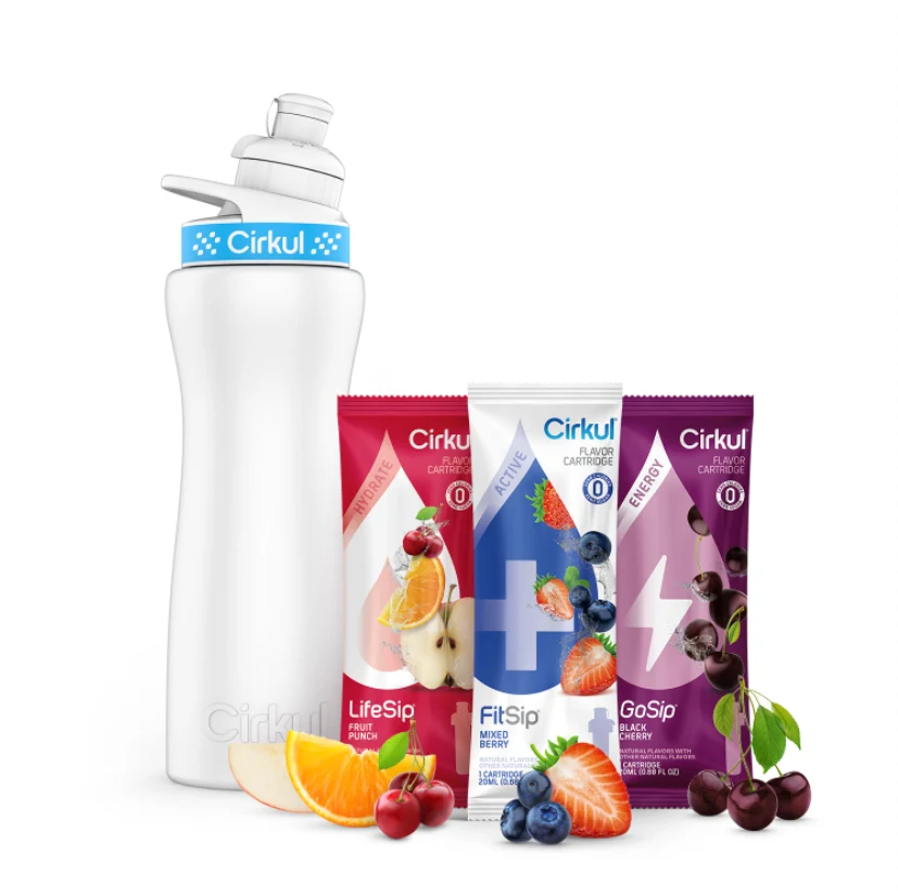 Cirkul Starter Kit: 22oz. Stainless Steel Bottle, Lid, & 3 Cartridges